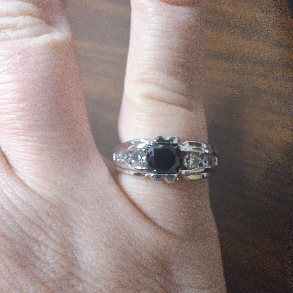 Swarovski Crystal Elements Silver and Black Gemstone Ring